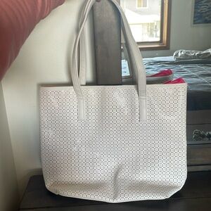 White & Bright Pink Chi tote.